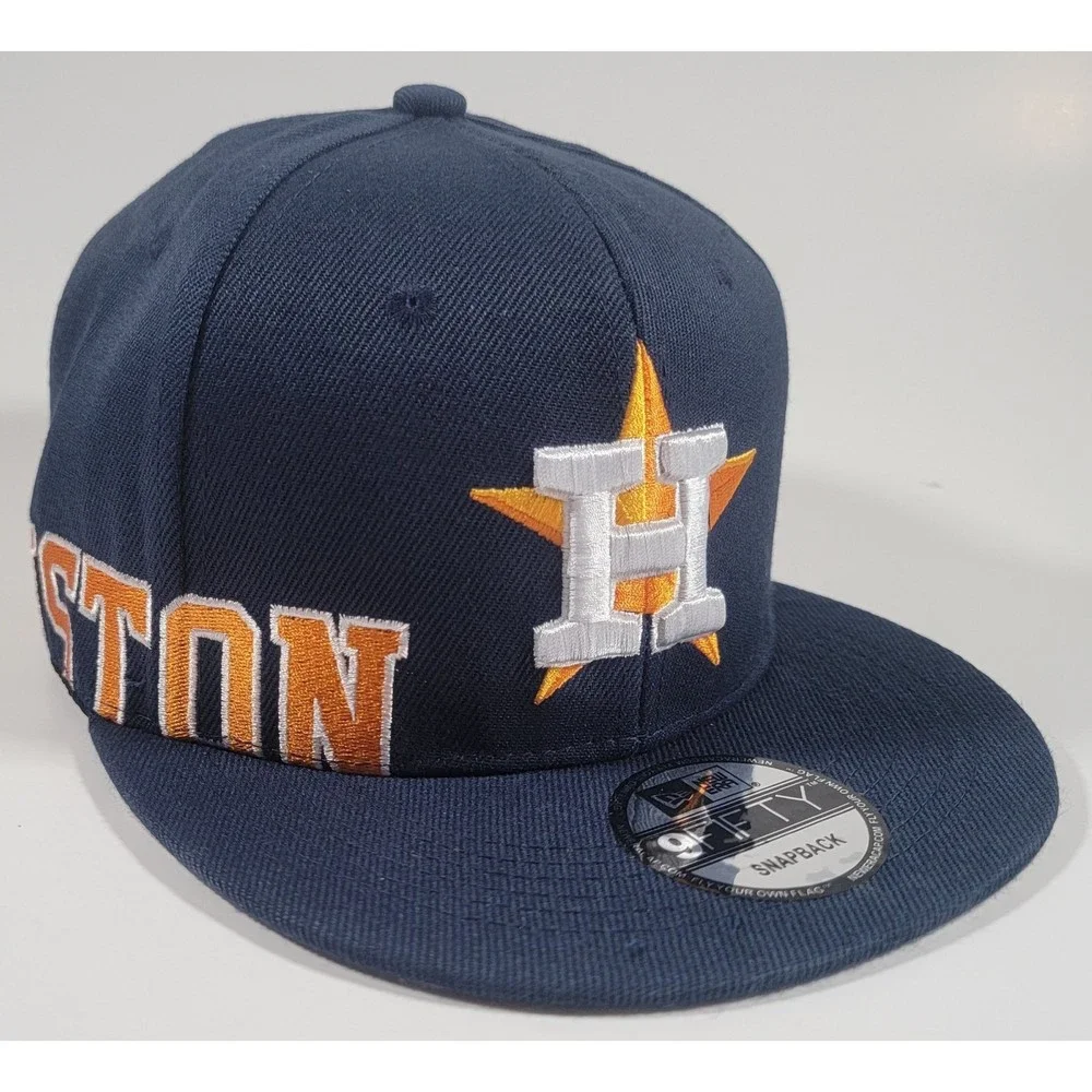Houston Astros New Era Blue Adjustable Snapback Hat Side Split MLB Baseball Cap - Picture 1 of 10